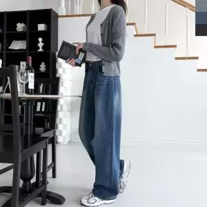 JMM WSF2008 뒷밴딩 커브드 벌룬 와이드 데님팬츠