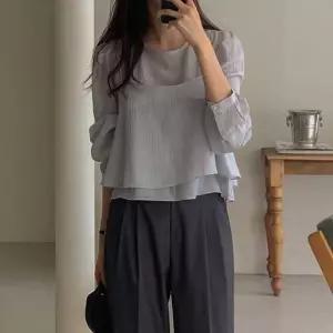 시스루 긴팔 탑 투피스 세트 TD-1004381