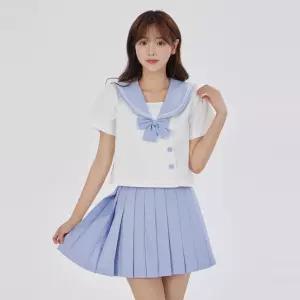 베이비블루 화이트 두줄라인 세라복 세트 (반팔) 교복