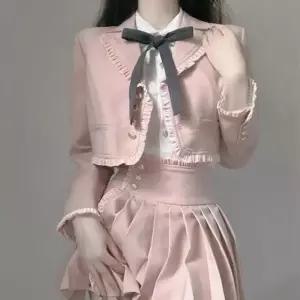 핑크 라인주름 포인트 긴팔 세라복 세트 교복 학생복