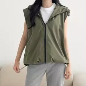 데일리 커플 반팔조끼 패션 베이직 남녀공용 오버핏 스트링 후드조끼