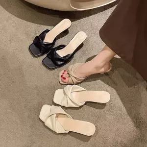 트위스트 스트랩 뮬슬리퍼 여성 데일리 하이힐 샌들슈즈