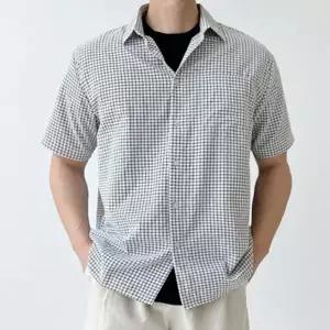 남성 레이어드 데일리룩 통기성 좋은 시어서커 여름 체크 반팔