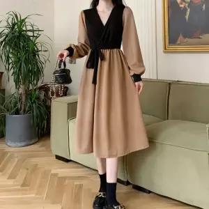 데이트룩 결혼식룩 데일리 캐주얼 여성 투톤 원피스