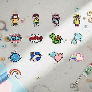 패브릭 전용 열부착 디자인 일러스트 와펜 패치 13개 세트