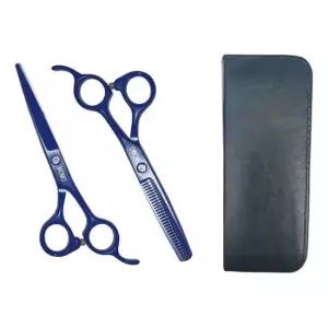 미용용품 MOMO 컬러 미용 강아지용 가위 숱가위세트 블루 케이스포함