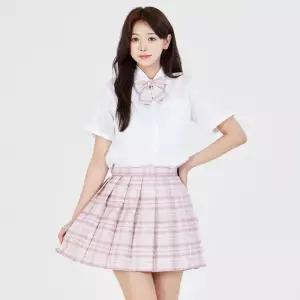 바이올렛핑크 체크 스커트 리본타이 세트