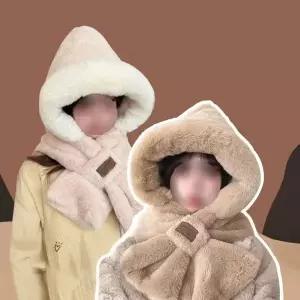 포근한 밍크털 후드 목도리 겨울 방한 모자 일체형 귀여운 패션