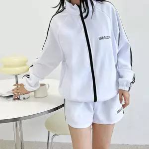 여자 트랙 집업 트레이닝 허리밴딩 투라인 가벼운 자켓 3부 세트 반바지 숏팬츠