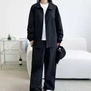 여성 바스락 나일론 와이드 밴딩 포켓 오버핏 하프넥 집업 세트 바지 바람막이