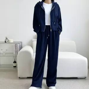 여성 와이드 조거 트레이닝 따뜻한 골덴 코듀로이 밴딩 크롭후드 집업세트 바지