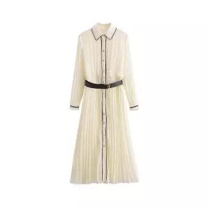 여성 출근룩 고급정장 원피스 봄 스트릿 배색 벨트 플리츠 스포M1