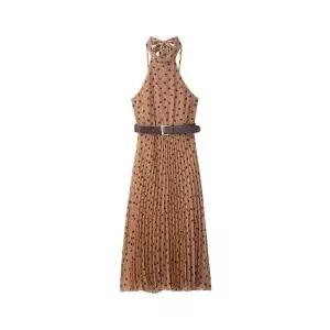 여성 출근룩 고급정장 원피스 가을 도트 벨트 중기장 스포M3