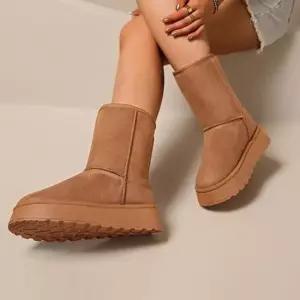 겨울패션부츠 안감 방한 미들부츠 스웨이드 기모 털부츠 여성 통굽