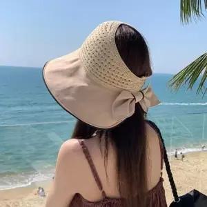 여성라탄모자 여성 여름휴가 바다 리본장식 라탄 썬캡