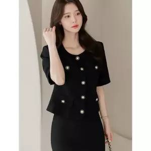 시크라인 XXL까지 블랙 라운드넥 플랩포켓 트위드 자켓 여름 하객룩 오피스룩 데이트 .._P393502324