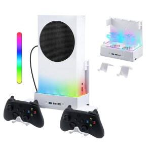 Xbox Series S용 맥바젤 월 마운트, 듀얼 쿨링 팬 및 RGB 라이트가 장착된 마운트 키트 액세서리, 3단 조절식 스탠드, 추가 USB 포트, S 콘솔용 컨트롤러 홀더 2개 - 흰색