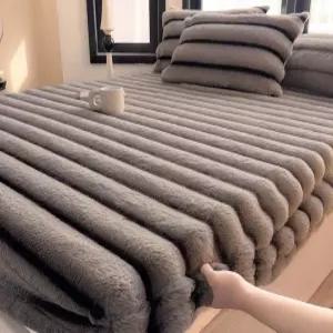 침대 푹신한 다크그레 에코퍼 120x200 매트리스 인조털 커버 줄무늬 겨울 부드러운 시트