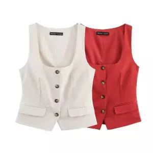 여자 캐주얼 봄 조끼 버클 스트리트 추천각 톱 OOTD1