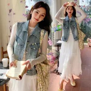 여친 데님 여름 아우터 조끼 쇼트 추천각 나시 레이스 OOTD1