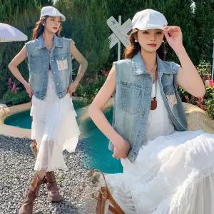 데님 여성용 아우터 추천각 쇼트 패션 봄여름 조끼 OOTD1