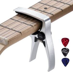 ENO MUSIC 미니 사이즈 프로페셔널 우쿨렐레 카포 4현 소형 기타 및 하와이 만돌린, 콘서트, 소프라노 테너 우쿨렐레, 실버