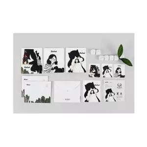 카드세트 거대고양이 봉지 4P 편지지 미니 카드 엽서