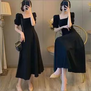 카라원피스 퍼프소매 여자 예쁜원피스 여름 반팔 하객룩 롱원피스 스퀘어넥