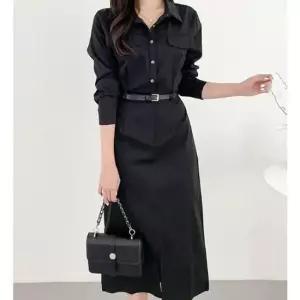 카라원피스 여자클래식하객룩 심플 셔츠롱원피스 벨트포함 블랙