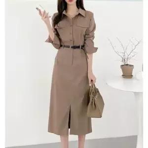 카라원피스 여자클래식하객룩 심플 셔츠롱원피스 벨트포함 브라