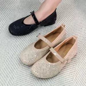 여자 봄여름 통기성 메쉬 메리제인 플랫슈즈
