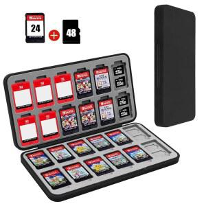 참고로 24개의 게임 카드 슬롯과 48개의 마이크로 SD 슬롯이 있는 스위치 2 카트리지 케이스용 닌텐도 케이스 홀더, 하드 쉘, 실리콘 라이닝 블랙