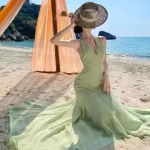 원피스 스커트 롱 여친 예쁜 프렌치 파티룩 브이넥 드랍 백 홀터넥 쉬폰 SPO마켓1