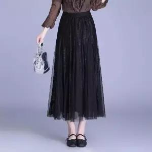 여자 치마 롱 망사 캐주얼 봄 양면 쉬폰 레이스 데일리 스포M1