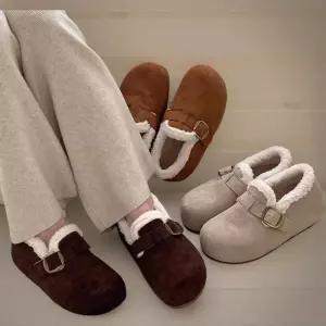 [신상오픈런]여성용 겨울 방한 뽀글이 털 부츠 둥근코 가죽 단화 (44092249)