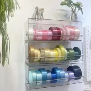 [JED] 벽면 수납용품 투명 리본 아크릴 보관함 거치 정리대