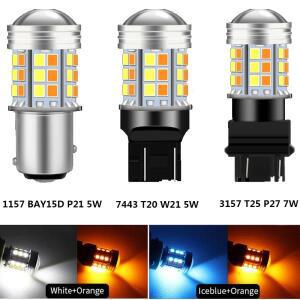 듀얼 컬러 자동차 조명 T20 LED 7443 W21/5W 전구 1157 BAY15D 45Smd Led T25 P27/7W DRL 방향 지시등 브레