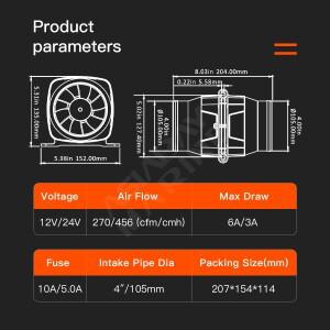 호환 SEAFLO 인라인 빌지 송풍기 팬  해양 보트  RV 송풍구  흰색  SFIB1-270-01  4인치  100mm  2700CFM