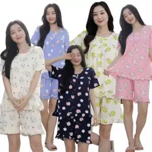 실내복 여성 프릴 파자마 잠옷 반팔 피치 강아지 홈웨어 세트