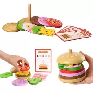 유아 소근육발달 원목교구 햄버거 만들기 장난감 집콕놀이 링쌓기