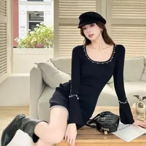 여성용 원피스 치마 니트 미니 긴팔 러블리 큐브넥 스파이시 가을겨울 힙업 다올4