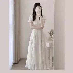 캐주얼 키밍 여름 화이트 쉬폰원피스 반팔 루즈핏 롱원피스