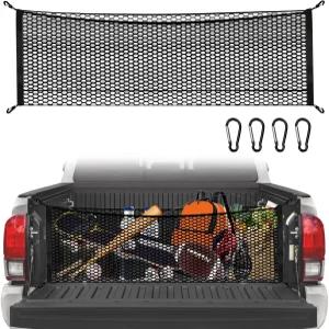트렁크 정리함을 위한 픽업 트럭 침대용 카고 네트 및 4개의 금속 카라비너 버클 추가 보관 - 실버도 포드