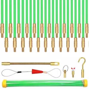 33피트 섬유 유리 케이블 와이어 작동 풀 푸시 키트 동축 전기 연결 물고기 테이프(후크 및 홀 포함) 투명