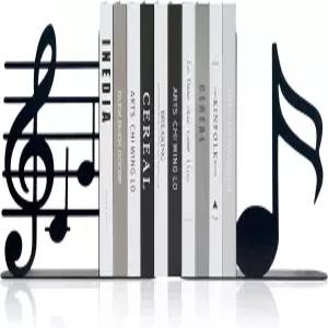 에퀴저 음악 테마 북엔드 뮤지컬 노트 메탈 장식 홈 책장 홀더 애호가를 위한 선물 교사 및 여성을 블랙