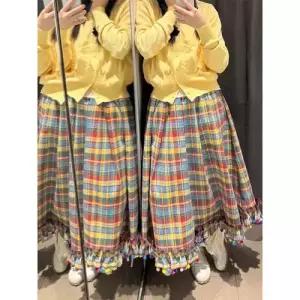 스커트 여성 체크 쉬폰 컬러 데일룩 레이스 플리츠 빈티지설 분위기 DAOL4