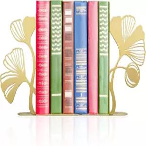 골드 북엔드 - 독특한 장식용 책 책을 좋아하는 사람들을 위한 은행나무 잎 디자인 선반 책상 또는