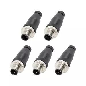 일렉비 5PCS M12 4핀 커넥터 필드 와이어러블 A 코드 스트레이트 남성 플러그 논쉴드 12mm 산업용 원형