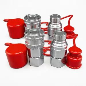 1/2 NPT 평면 유압 퀵 커넥트 커플러/커플링 세트(더스트 캡 ISO 16028 표준 포함) 스키드 스티어 밥캣