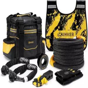 벙커 인더스트리얼 리커버리 키트 1인치×30피트 키네틱 로프 + 소프트 섀클 링 히치 리시버 윈치 댐퍼